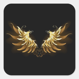 Golden Angel Wings on Black background Square Sticker