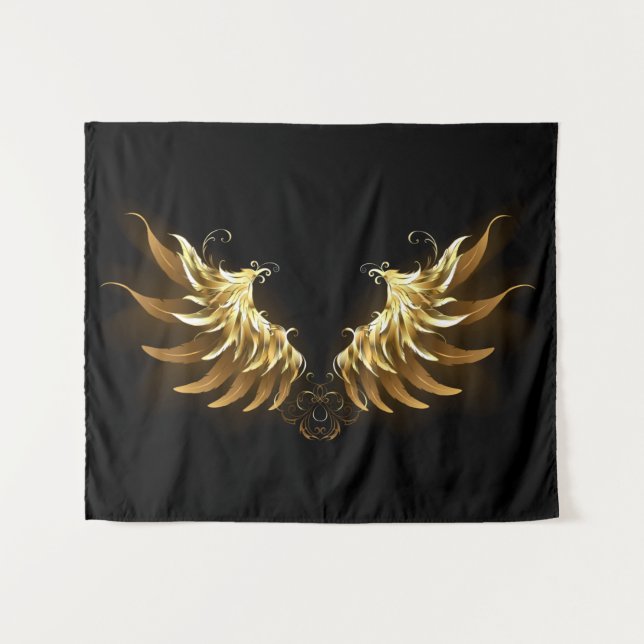 Golden Angel Wings on Black background Tapestry (Front (Horizontal))