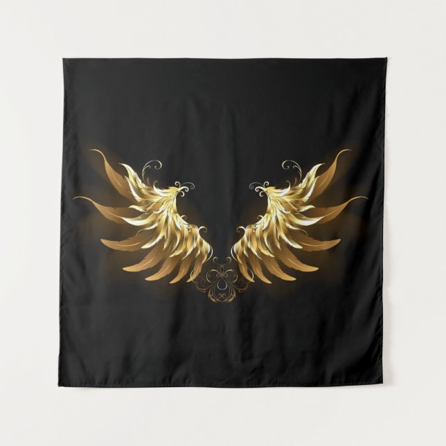 Golden Angel Wings on Black background Tapestry (Front (Horizontal))