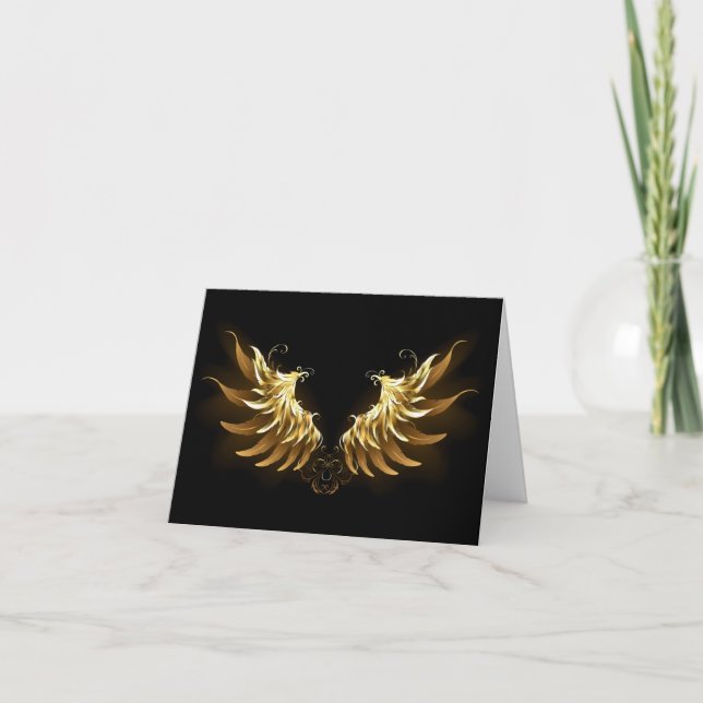 Golden Angel Wings on Black background Thank You Card (Front)