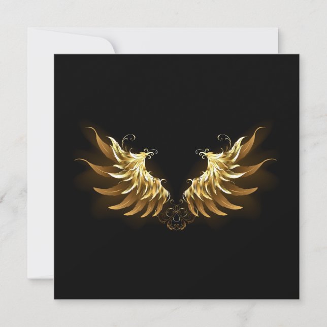 Golden Angel Wings on Black background Thank You Card (Front)