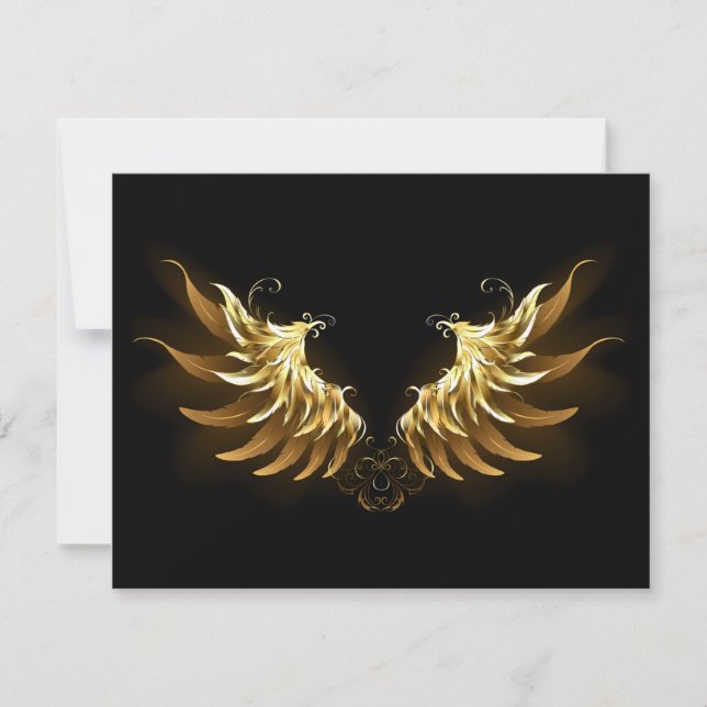 Golden Angel Wings on Black background Thank You Card (Front)
