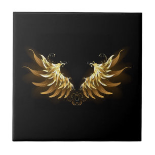 Golden Angel Wings on Black background Tile