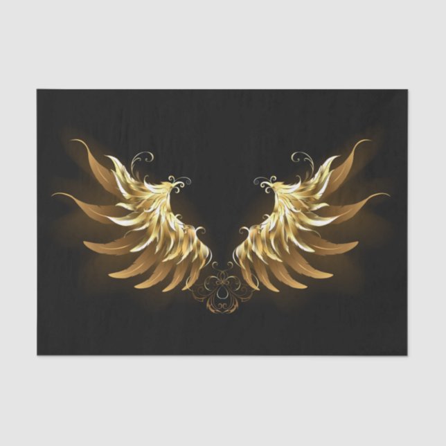 Golden Angel Wings on Black background Tissue Paper (Front)