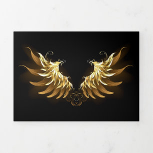 Golden Angel Wings on Black background Tri-Fold Invitation
