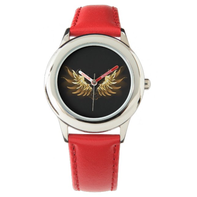 Golden Angel Wings on Black background Watch (Front)