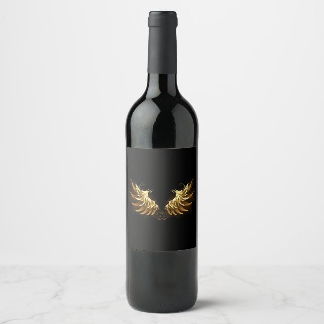 Golden Angel Wings on Black background Wine Label (Front)