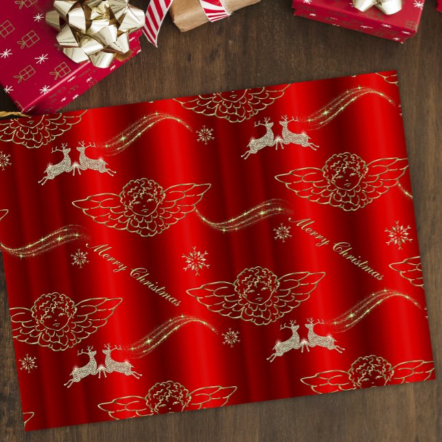 Golden Angelic Splendour: Red & Gold Christmas Tissue Paper (Creator Uploaded)