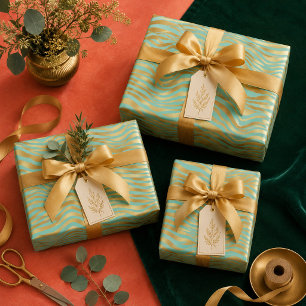 Golden Animal Print Mint Background Wrapping Paper Sheet