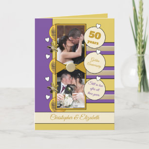 Golden Anniversary 50 years gold and purple photo Card