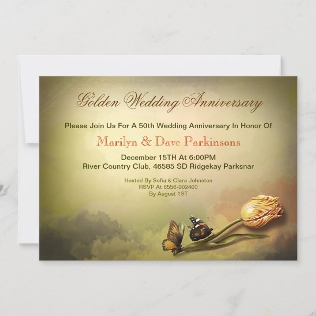 golden anniversary artistic vintage invitations (Front)