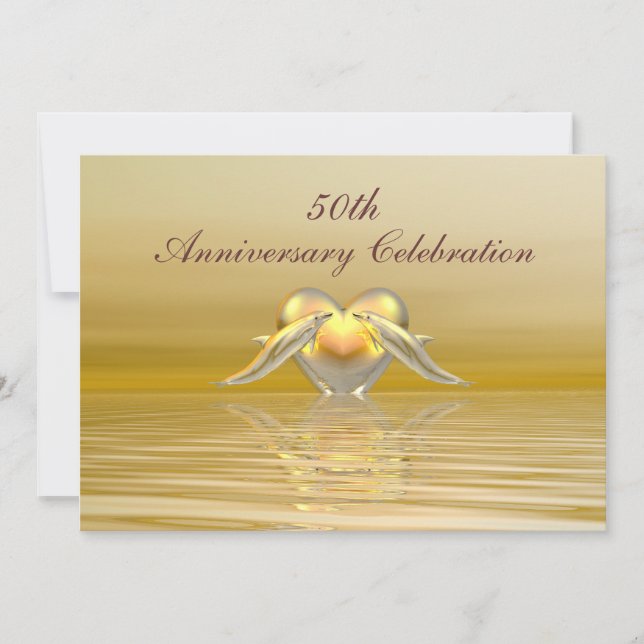 Golden Anniversary Dolphins and Heart Invitation (Front)