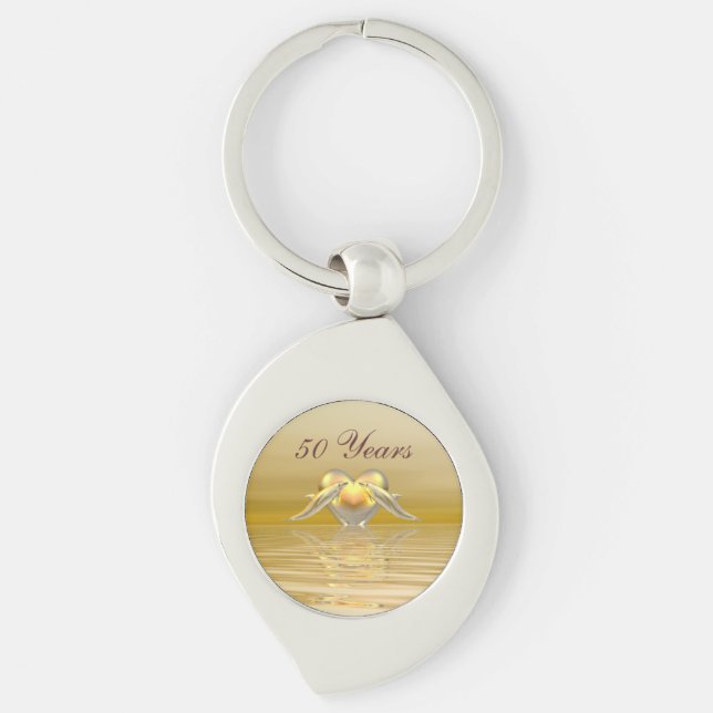 Golden Anniversary Dolphins and Heart Key Ring (Front)