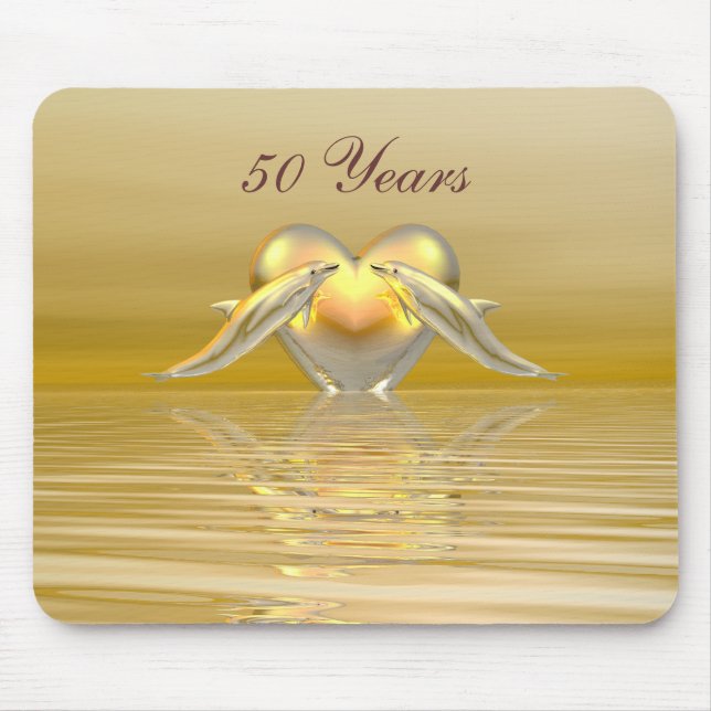 Golden Anniversary Dolphins and Heart Mouse Pad (Front)