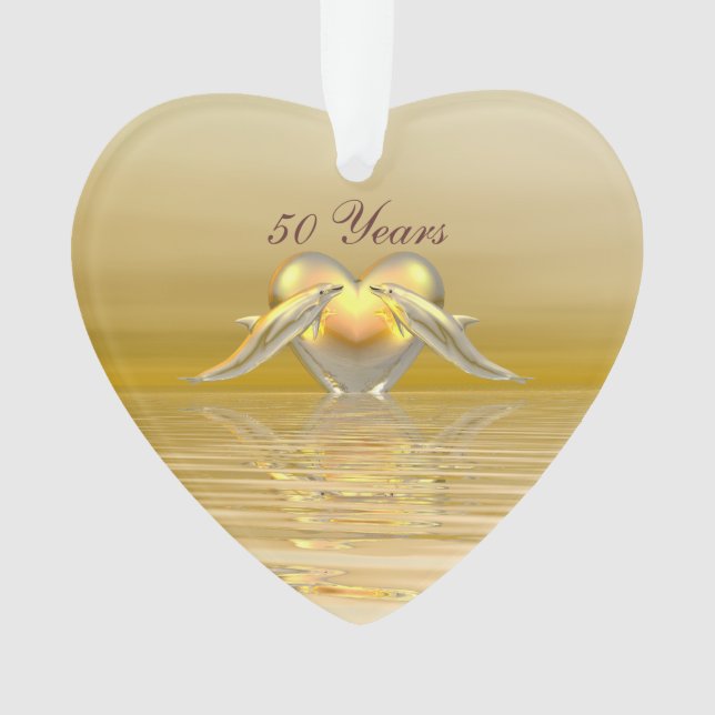 Golden Anniversary Dolphins and Heart Ornament (Front)