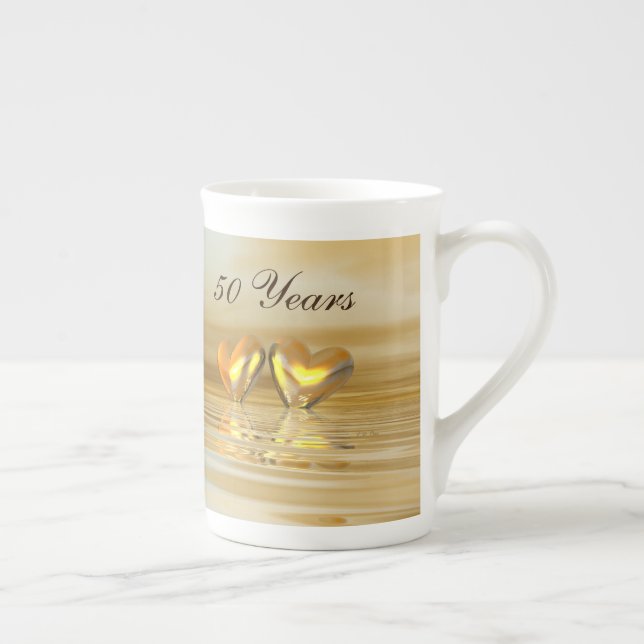 Golden Anniversary Hearts Bone China Mug (Right)