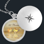 Golden Anniversary Hearts Locket Necklace<br><div class="desc">A great 50th anniversary gift,  this necklace has my artwork of an all-golden and yellow scene with gold coloured hearts floating on water. Customisable text says "50 Years".</div>