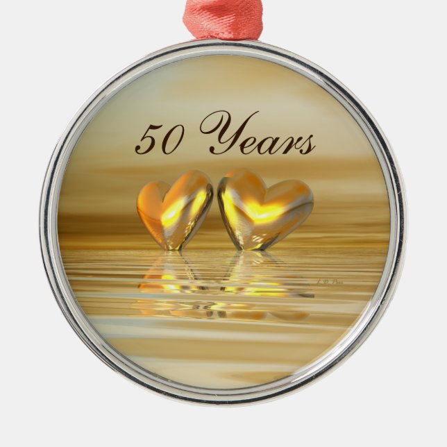 Golden Anniversary Hearts Metal Tree Decoration (Front)
