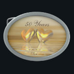 Golden Anniversary Hearts Oval Belt Buckle<br><div class="desc">Oval shaped belt buckle with my original design of gold colored hearts floating on the water.  Text says "50 Years".</div>