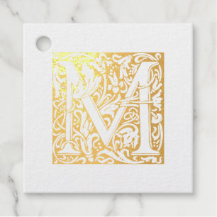 Golden Anniversary Illuminated Letter M Monogram Favour Tags