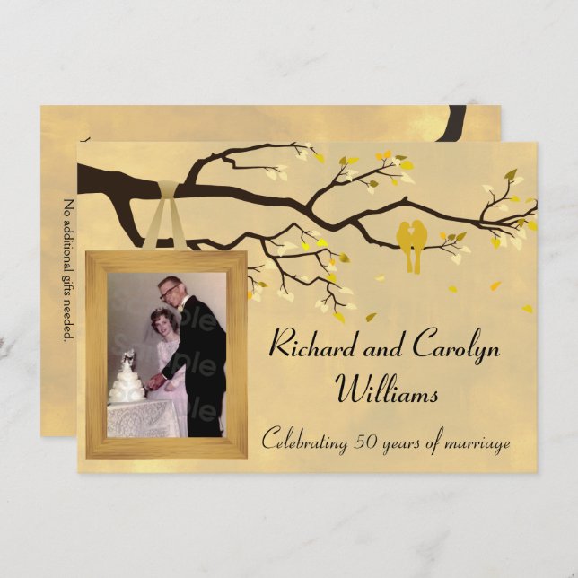 Golden Anniversary Love Birds Invitation (Front/Back)