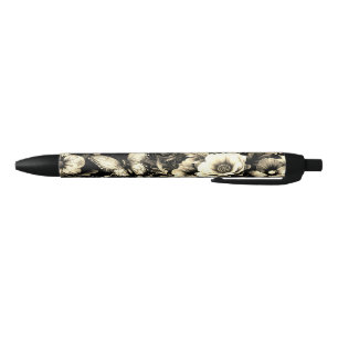 Golden Antique Floral with Butterflies Black Ink Pen