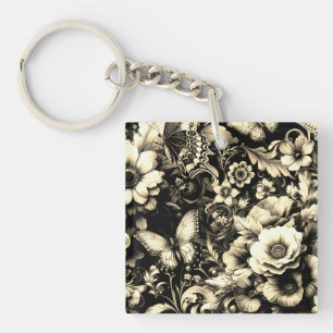 Golden Antique Floral with Butterflies Key Ring