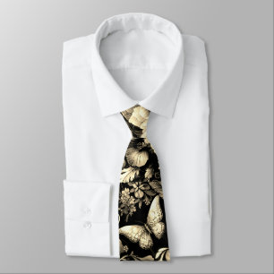 Golden Antique Floral with Butterflies Tie