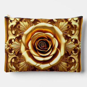 Golden Antique Rose Border Accessory Pouch