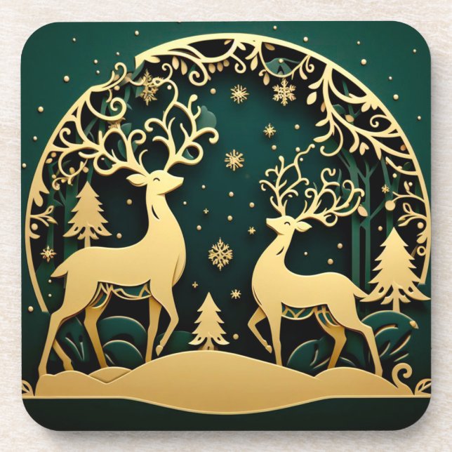 Golden Antler Grove – Snowflake Arch Coaster (Front)