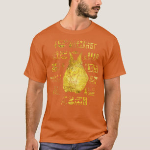 Golden Anubis with hieroglyphs on blue T-Shirt