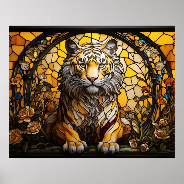 *~*  Golden AP68 TIGER Fantasy Stained Glass 5:4  Poster (Front)