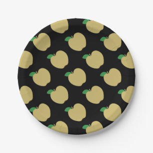 Golden Apple on Black Paper Plate