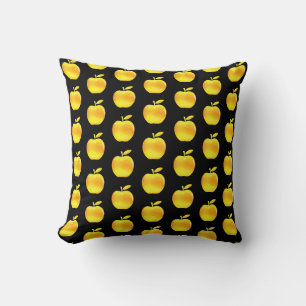 Golden Apple Pattern on Black Cushion