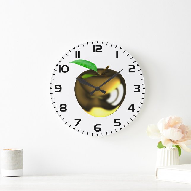 Golden Apple with Leaf Shiny Metallic Large Clock (Creator Uploaded)