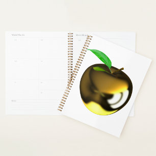Golden Apple with Leaf Shiny Metallic Planner