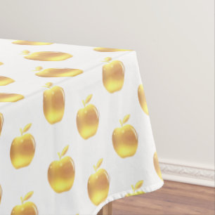 Golden Apples on White Tablecloth