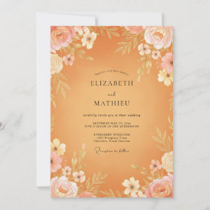 Golden Apricot Peony Wedding Invitation
