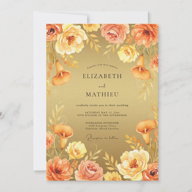 Golden Apricot Petal Wedding Invitation (Front)