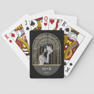 Golden Arch Black and Grey Photo and Monogram Playing Cards