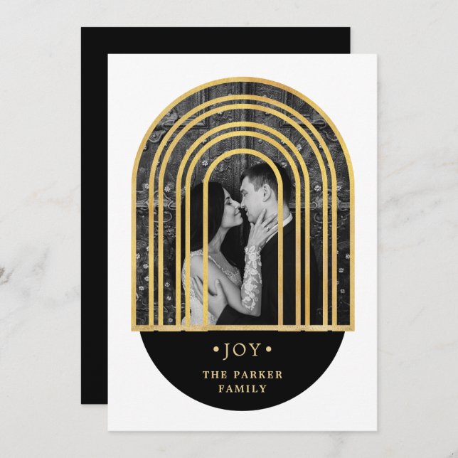 Golden Arch | Black and White Christmas Photo Holiday Card (Front/Back)
