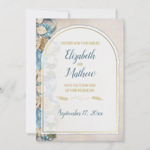 Golden Arch Boho Script Blue Chinoiserie Wedding Invitation