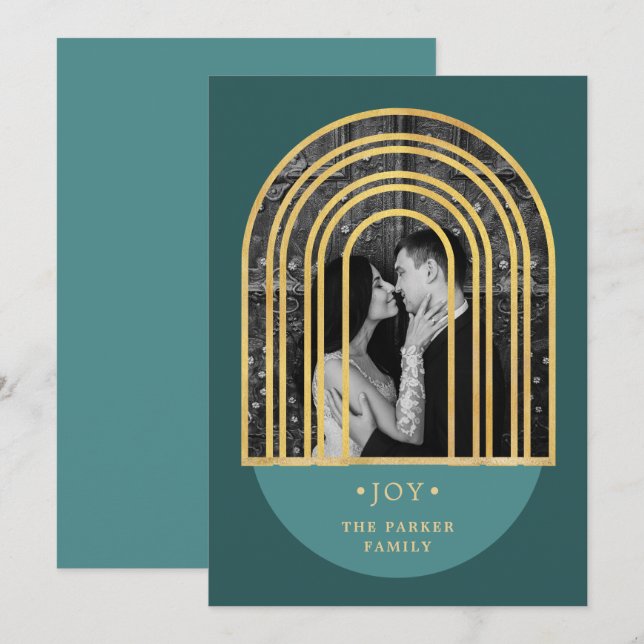 Golden Arch | Deep Green Christmas Photo Holiday Card (Front/Back)
