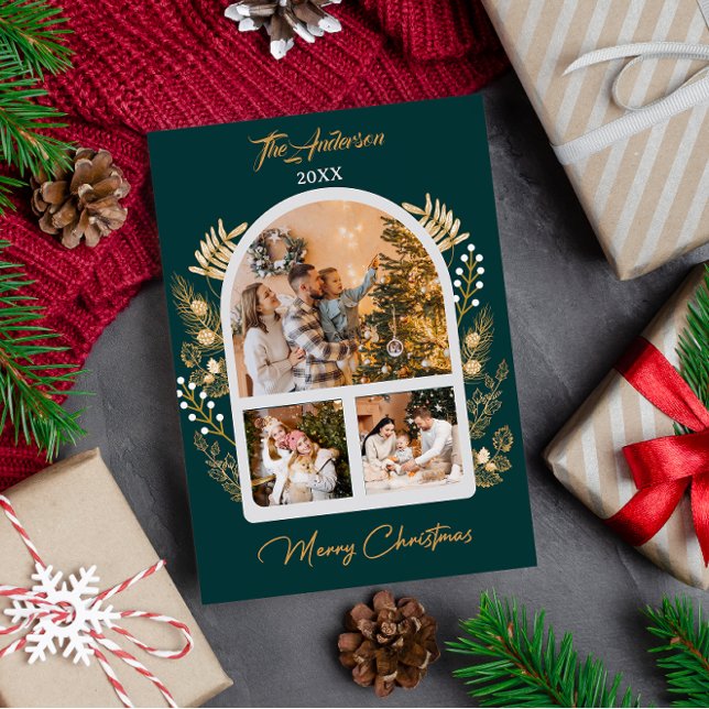 Golden Arch Photo Holiday Greenery Christmas  Invitation (Creator Uploaded)