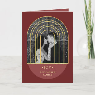 Golden Arch   Wine Red Christmas Photo Holiday Card