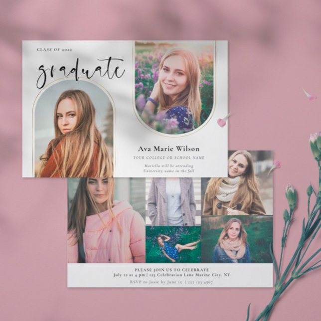 Golden Arches | Multi Photo Calligraphy Graduation Invitation (Creator Uploaded)