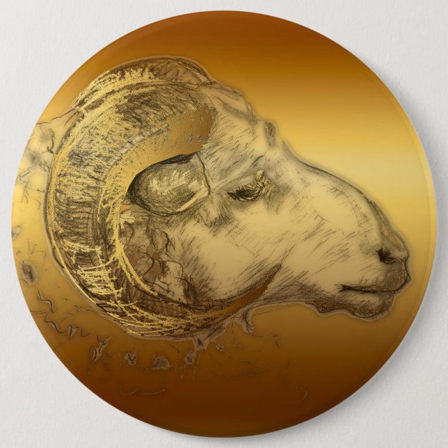 Golden Aries Ram Western Chinese Astrology 6 Cm Round Badge (Front)