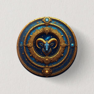 Golden Aries Zodiac Shield 3 Cm Round Badge
