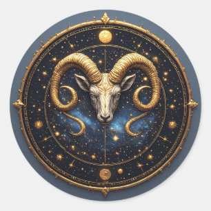 Golden Aries Zodiac Shield Classic Round Sticker