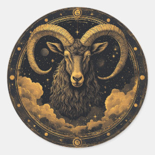 Golden Aries Zodiac Shield Classic Round Sticker